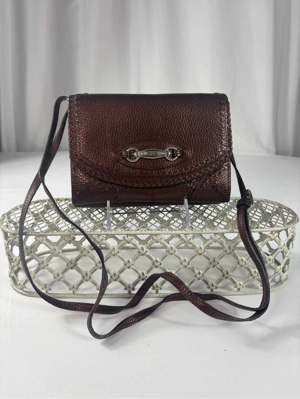 Brighton Bronze Brown Leather Organizer Crossbody Wallet Purse